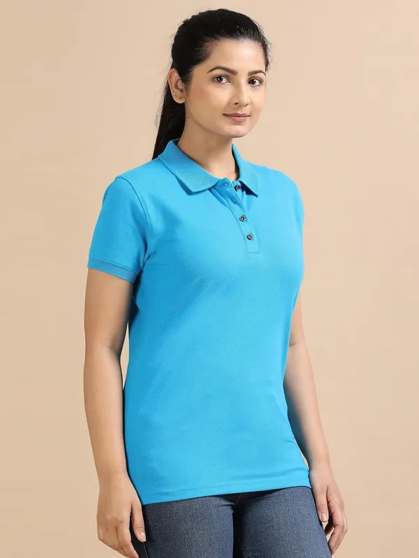 Aqua_Blue_Cotton_Solid_Relaxed_Polo_T-Shirt_For_Women