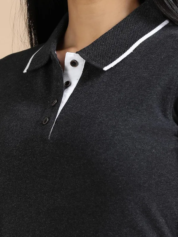 Charcoal_Melange_Cotton_Solid_Relaxed_Polo_T-Shirt_For_Women