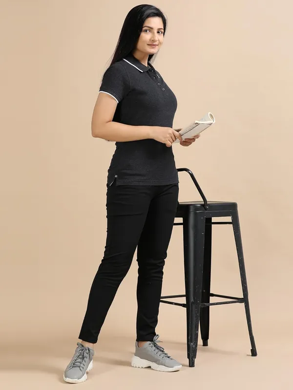 Charcoal_Melange_Cotton_Solid_Relaxed_Polo_T-Shirt_For_Women