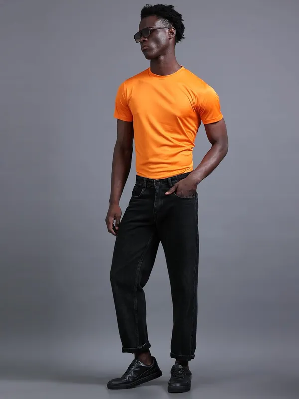 Orange_Polyester_Solid_Regular_T-Shirt_For_Men