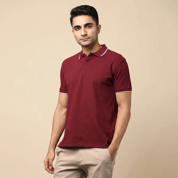French_Wine_Cotton_Solid_Regular_Polo_T-Shirt_For_Men