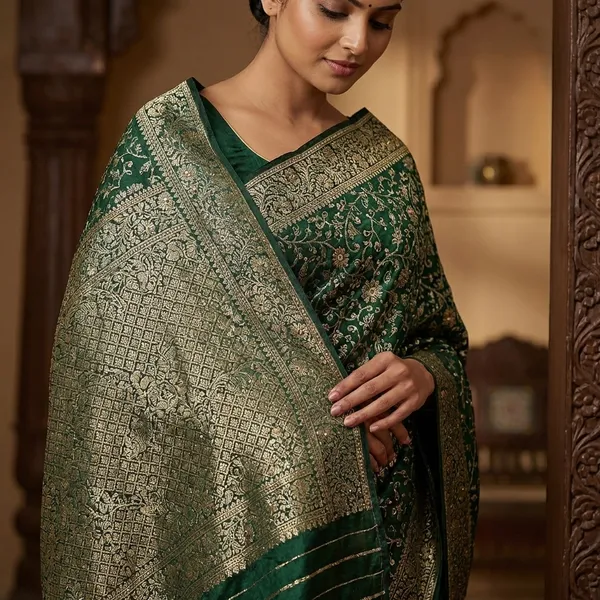 Bottle_Green_Stone_Work_Kimkhab_Banarasi_Gharara
