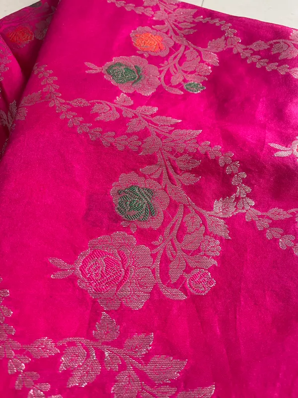 Rani_Pink_Chiniya_Silk_Banarasi_Saree_With_Floral_Zari_Jaal_And_Rich_Woven_Border