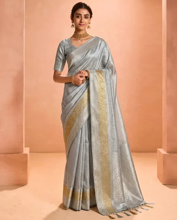 Moonlight_Silver_Kota_Tissue_Check_Saree_With_Zari_Border