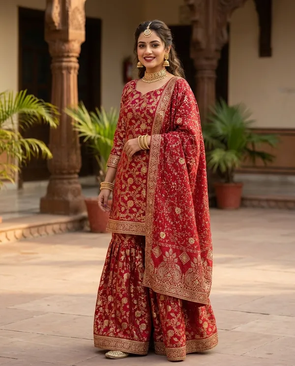 Red_Stone_Work_Kimkhab_Banarasi_Gharara