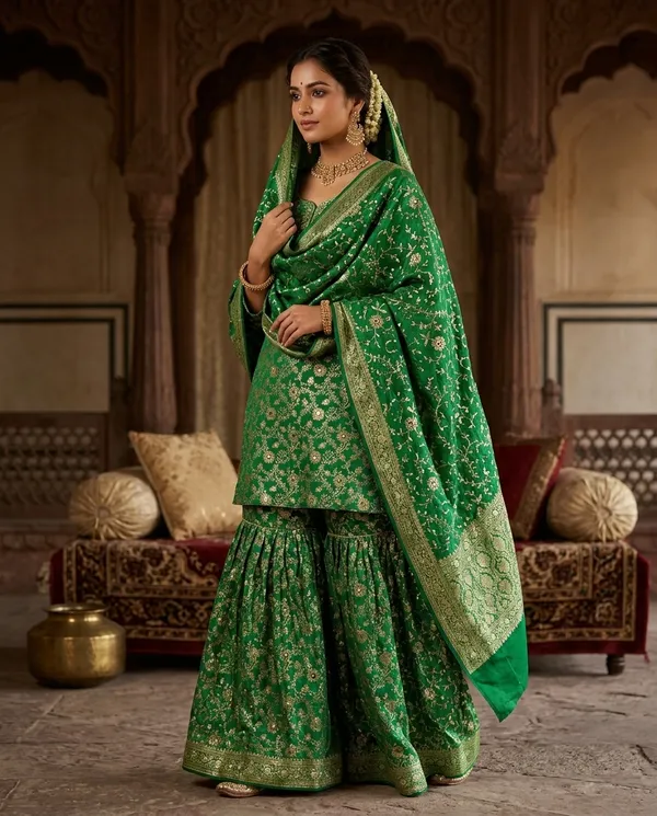 Emerald_Green_Stone_Work_Kimkhab_Banarasi_Gharara
