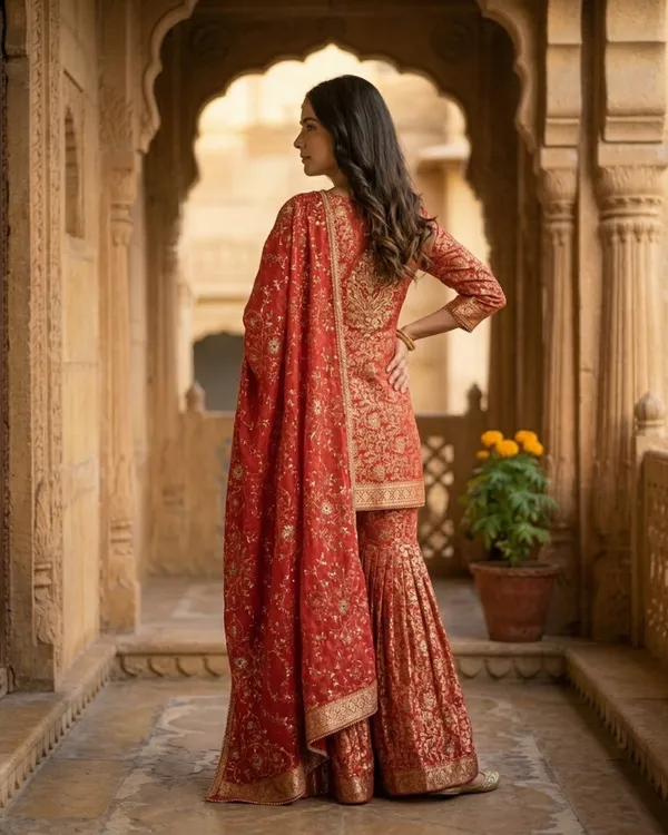 Rani_Red_Stone_Work_Kimkhab_Banarasi_Gharara