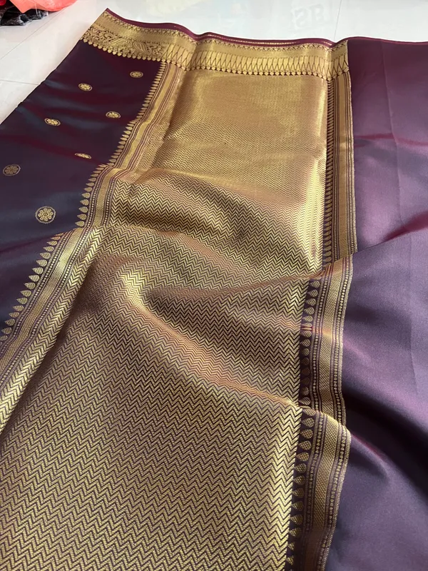 Rajwada_Wine_Silky_Saree_With_Gold_Zari_Buti_And_Grand_Woven_Border