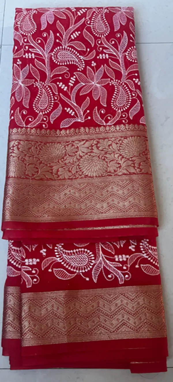 Gulnaar_Red_Organza_Chikankari_Saree_With_Intricate_Floral_Threadwork