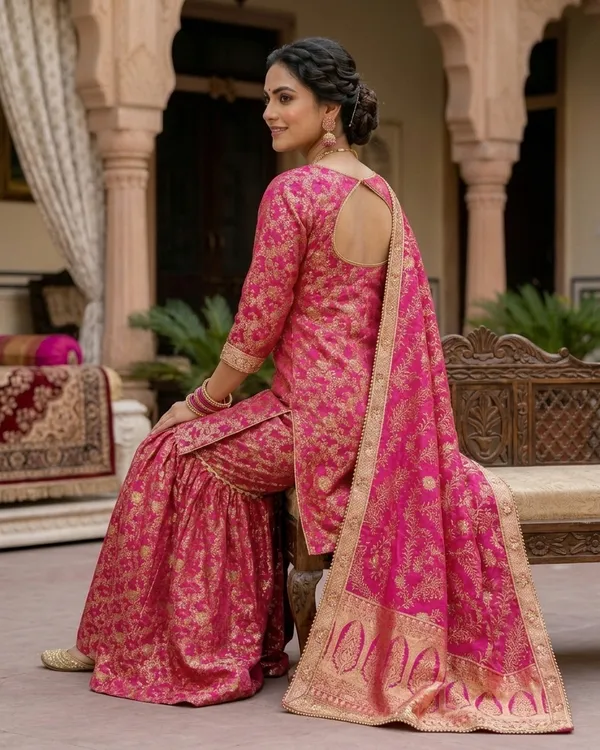 Hot_Pink_Stone_Work_Kimkhab_Banarasi_Gharara