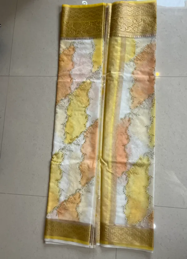 Sunlit_Pastel_Organza_Rangkat_Saree_With_Embroidery_And_Zari_Border