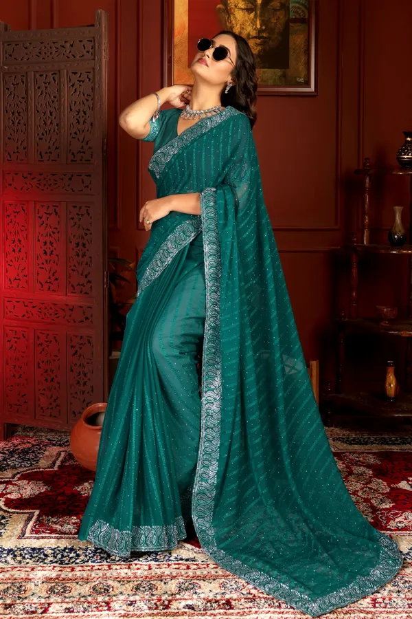 Green_Georgette_Premium_Embroidered_Saree_With_Matching_Blouse_For_Women