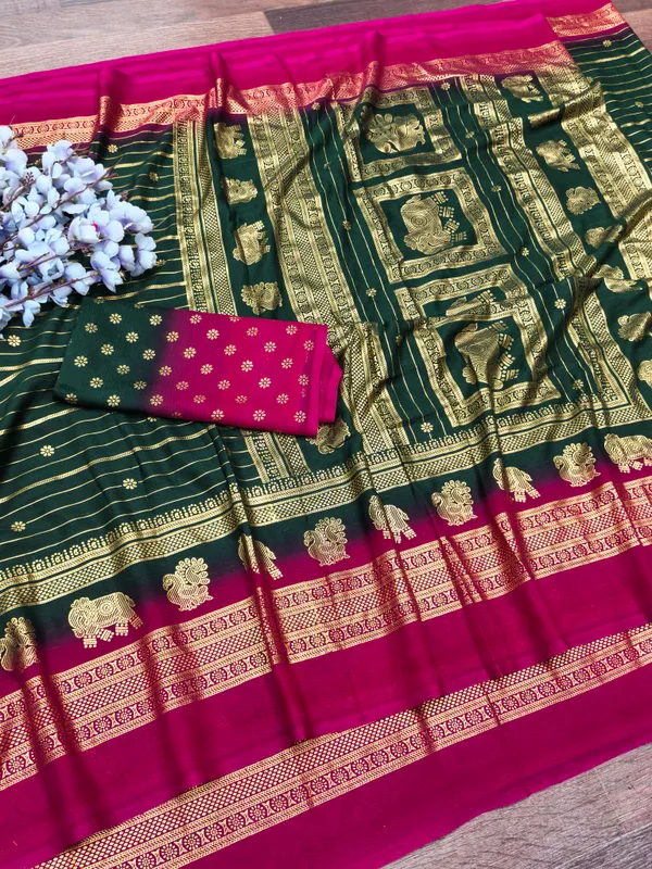 Pink_&_Green_Georgette_Premium_Embroidered_Saree_With_Matching_Blouse_For_Women
