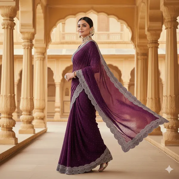 Purple_Georgette_Premium_Embroidered_Saree_With_Matching_Blouse_For_Women