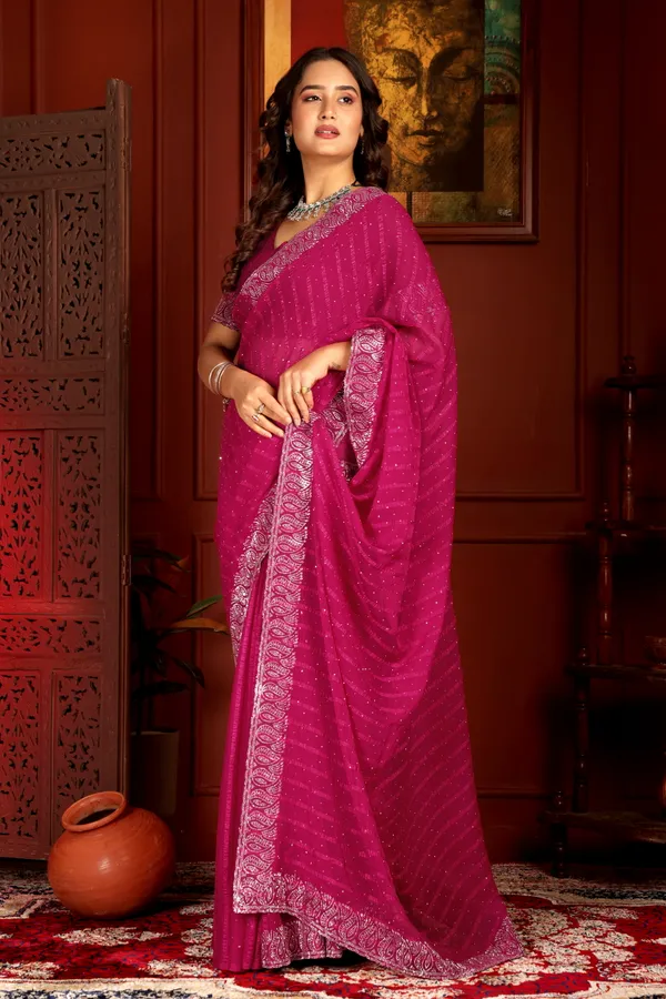 Magenta_Georgette_Premium_Embroidered_Saree_With_Matching_Blouse_For_Women