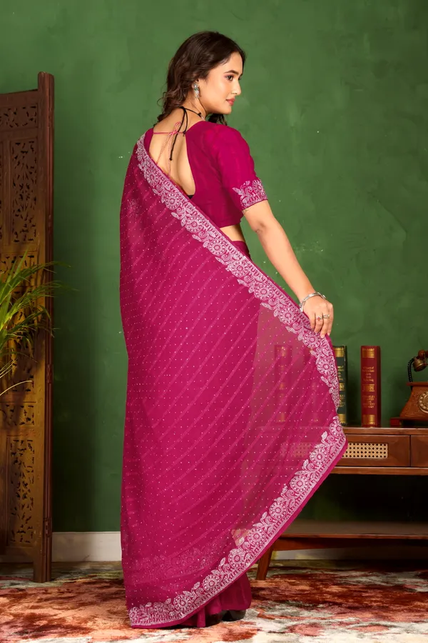 Magenta_Georgette_Premium_Embroidered_Saree_With_Matching_Blouse_For_Women