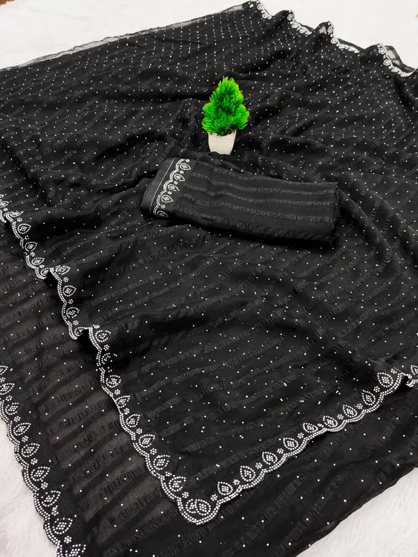 Black_Georgette_Premium_Embroidered_Saree_With_Matching_Blouse_For_Women