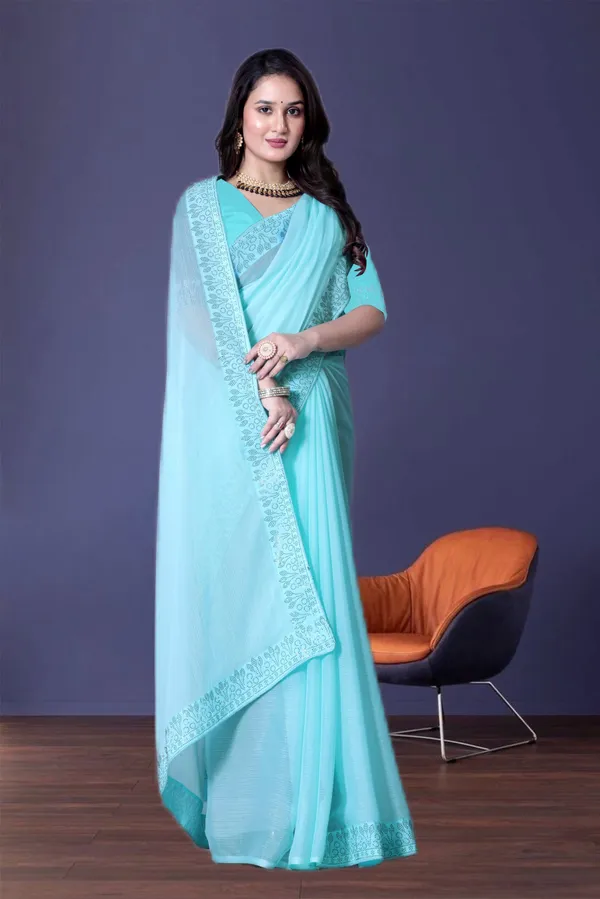 Sky_Blue_Georgette_Premium_Embroidered_Saree_With_Matching_Blouse_For_Women