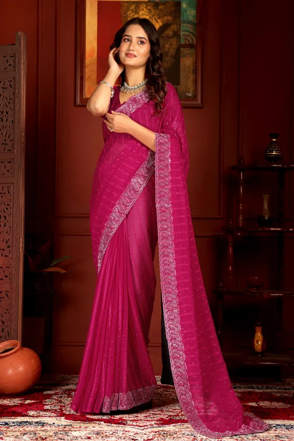 Magenta_Georgette_Premium_Embroidered_Saree_With_Matching_Blouse_For_Women