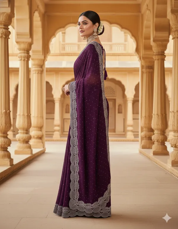 Purple_Georgette_Premium_Embroidered_Saree_With_Matching_Blouse_For_Women
