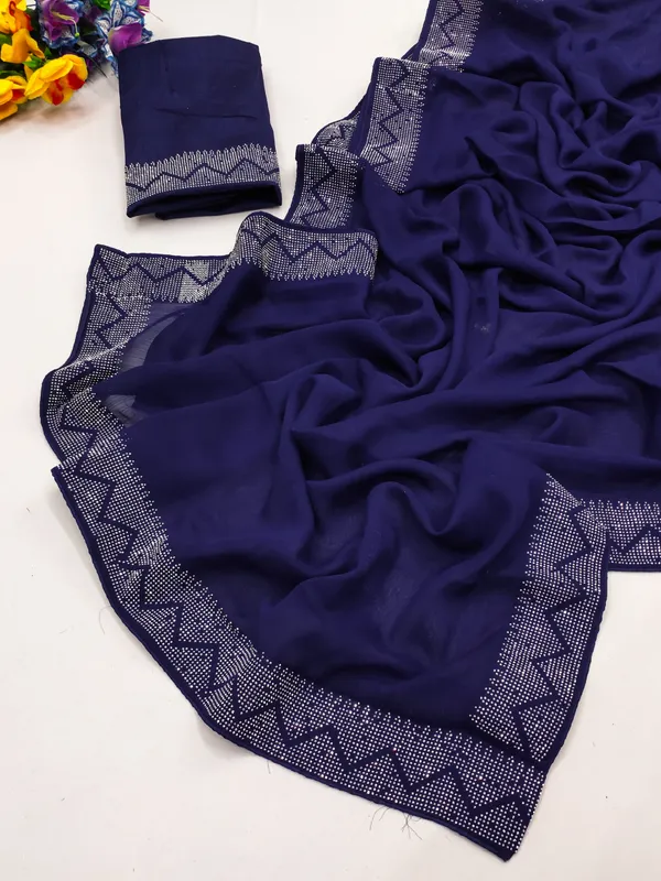 Royal_Blue_Georgette_Premium_Embroidered_Saree_With_Matching_Blouse_For_Women