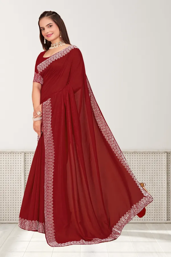 Maroon_Georgette_Premium_Embroidered_Saree_With_Matching_Blouse_For_Women