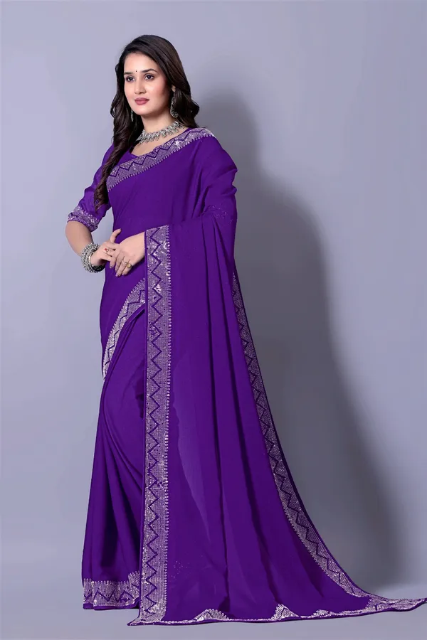 Purple_Georgette_Premium_Embroidered_Saree_With_Matching_Blouse_For_Women