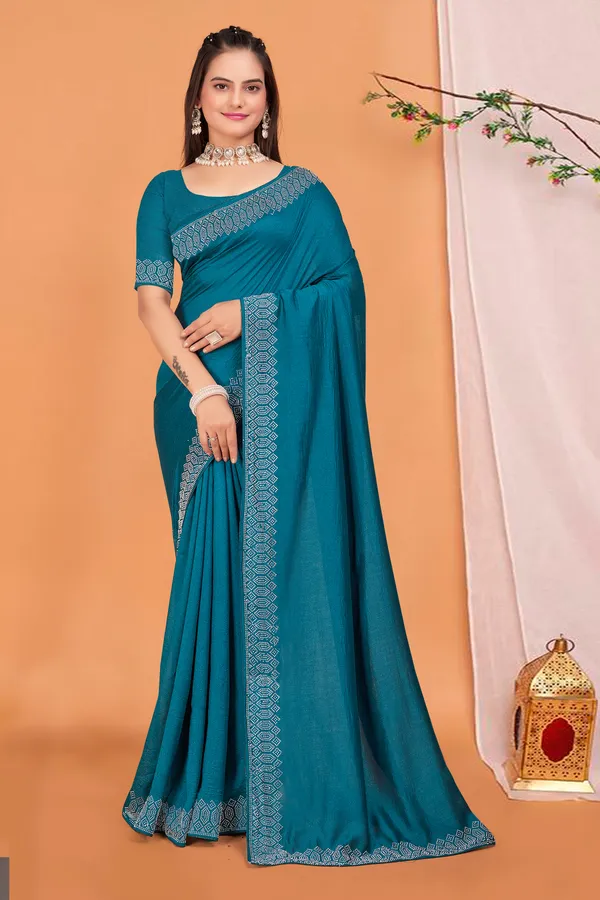 Aqua_Blue_Georgette_Premium_Embroidered_Saree_With_Matching_Blouse_For_Women