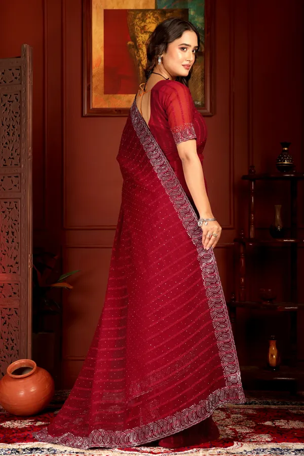 Red_Georgette_Premium_Embroidered_Saree_With_Matching_Blouse_For_Women