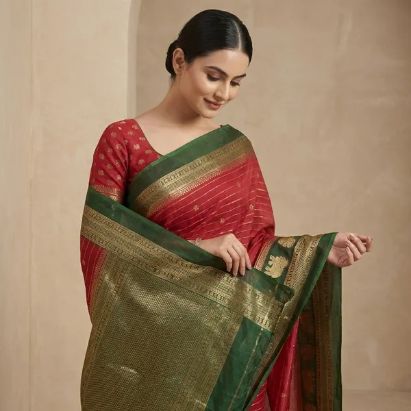 Pink_&_Green_Georgette_Premium_Embroidered_Saree_With_Matching_Blouse_For_Women