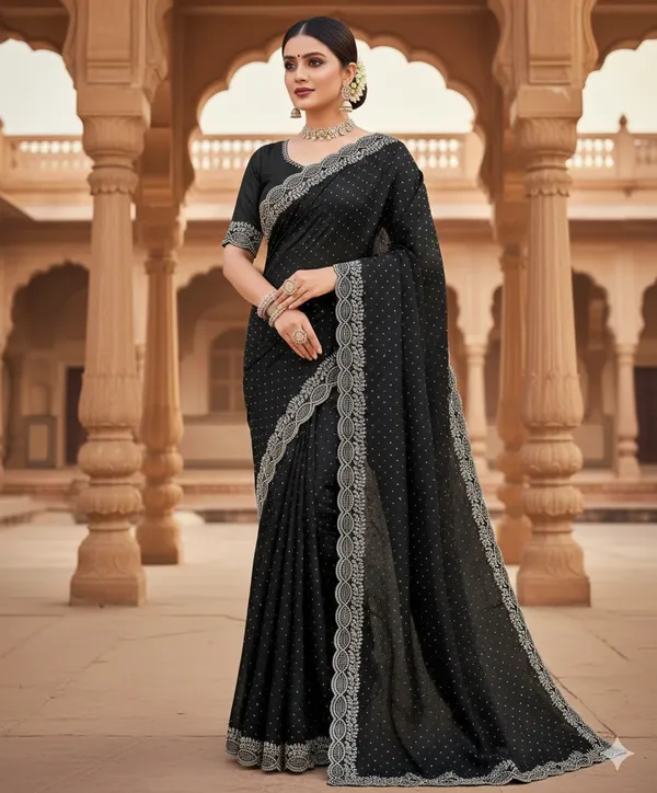 Black_Georgette_Premium_Embroidered_Saree_With_Matching_Blouse_For_Women
