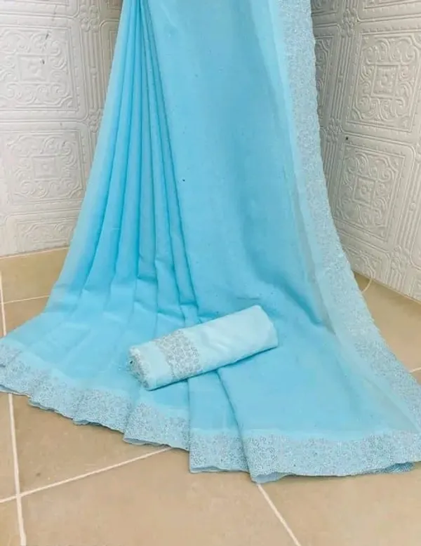 Sky_Blue_Georgette_Premium_Embroidered_Saree_With_Matching_Blouse_For_Women