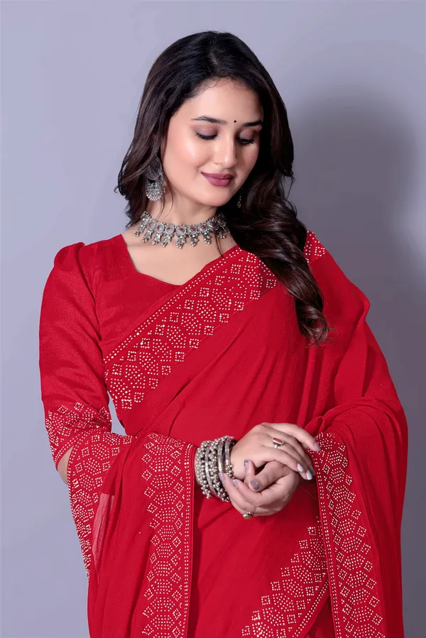 Red_Georgette_Premium_Embroidered_Saree_With_Matching_Blouse_For_Women