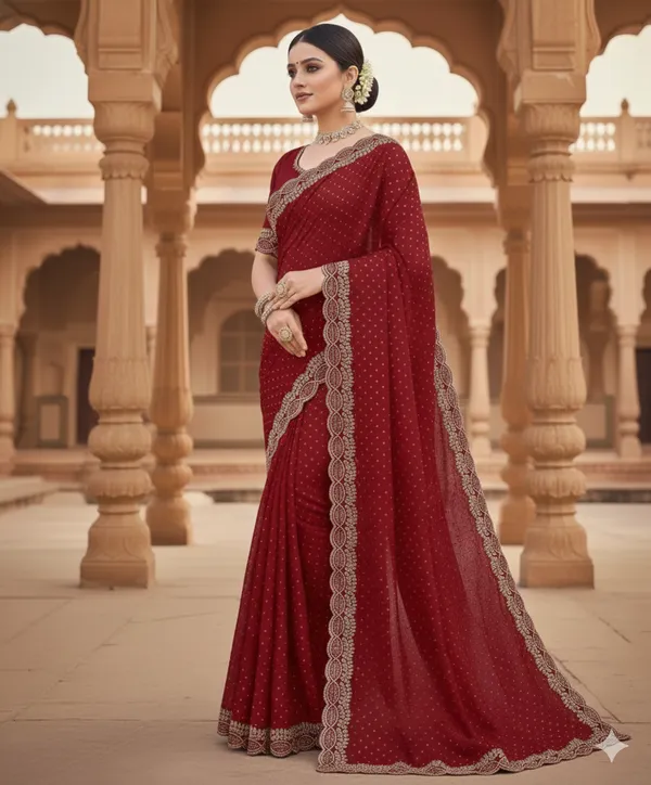 Maroon_Georgette_Premium_Embroidered_Saree_With_Matching_Blouse_For_Women