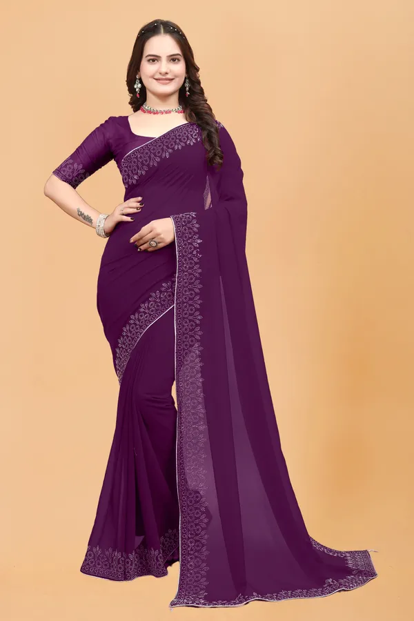 Purple_Georgette_Premium_Embroidered_Saree_With_Matching_Blouse_For_Women
