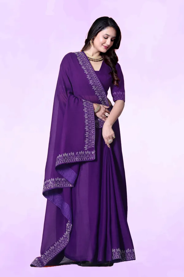 Purple_Georgette_Premium_Embroidered_Saree_With_Matching_Blouse_For_Women