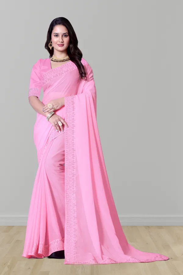 Pink_Georgette_Premium_Embroidered_Saree_With_Matching_Blouse_For_Women