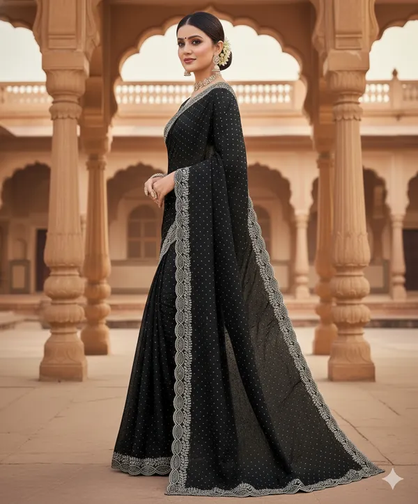 Black_Georgette_Premium_Embroidered_Saree_With_Matching_Blouse_For_Women