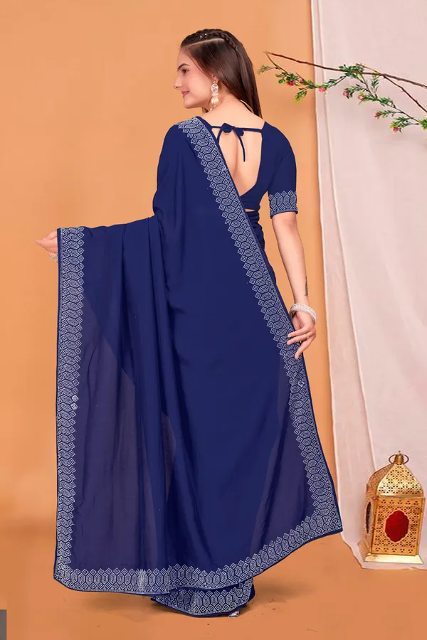 Navy_Blue_Georgette_Premium_Embroidered_Saree_With_Matching_Blouse_For_Women
