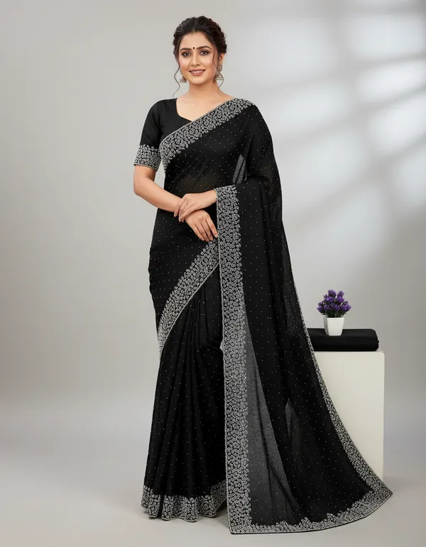 Black_Georgette_Premium_Embroidered_Saree_With_Matching_Blouse_For_Women