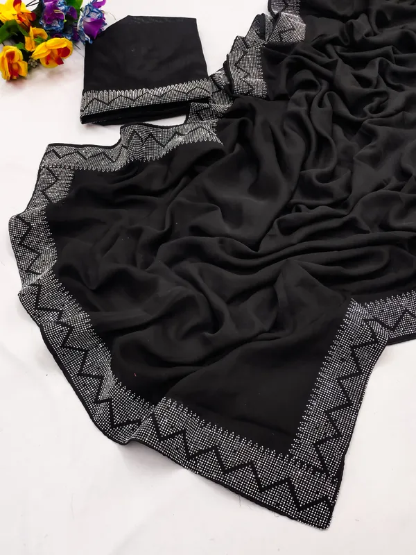 Black_Georgette_Premium_Embroidered_Saree_With_Matching_Blouse_For_Women
