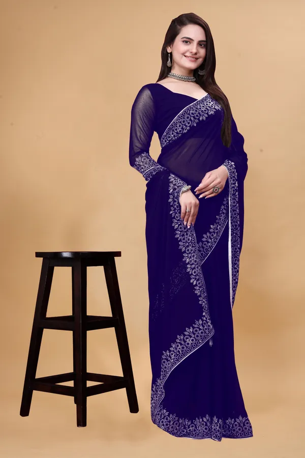 Royal_Blue_Georgette_Premium_Embroidered_Saree_With_Matching_Blouse_For_Women