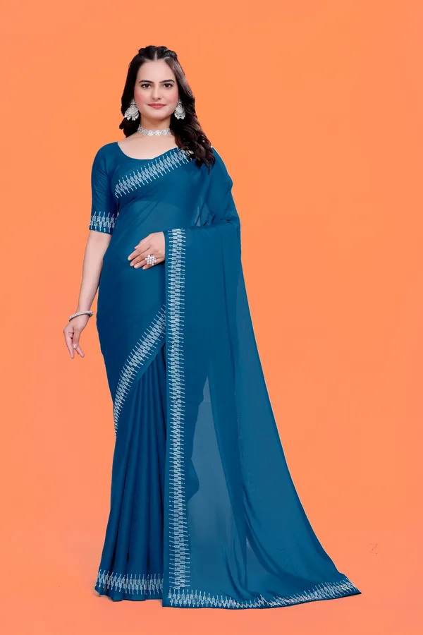 Blue_Georgette_Premium_Embroidered_Saree_With_Matching_Blouse_For_Women