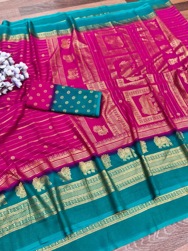 Pink_Georgette_Premium_Embroidered_Saree_With_Matching_Blouse_For_Women