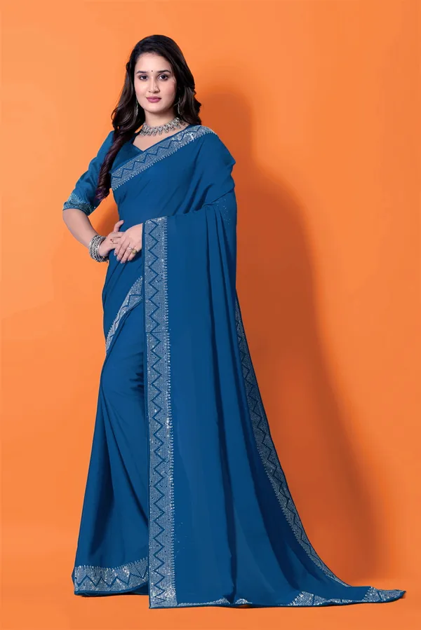 Blue_Elegant__Georgette_Premium_Embroidered_Saree_With_Matching_Blouse_For_Women