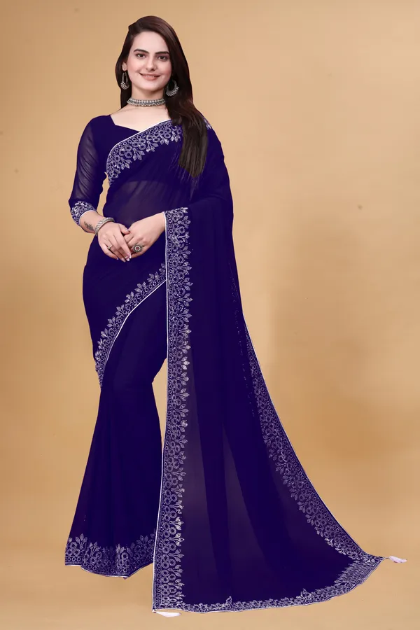 Royal_Blue_Georgette_Premium_Embroidered_Saree_With_Matching_Blouse_For_Women