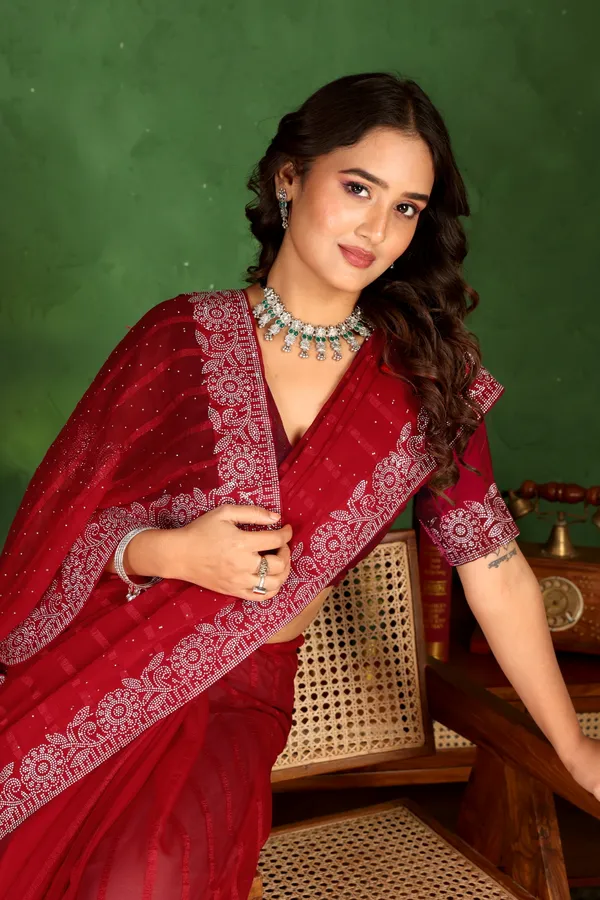 Red_Georgette_Premium_Embroidered_Saree_With_Matching_Blouse_For_Women