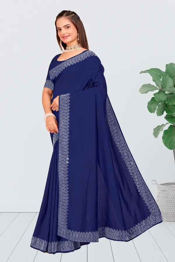 Navy_Blue_Georgette_Premium_Embroidered_Saree_With_Matching_Blouse_For_Women