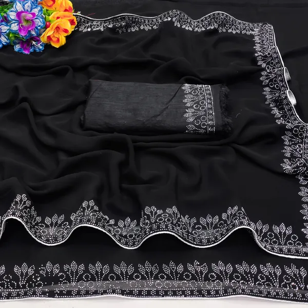 Black_Georgette_Premium_Embroidered_Saree_With_Matching_Blouse_For_Women