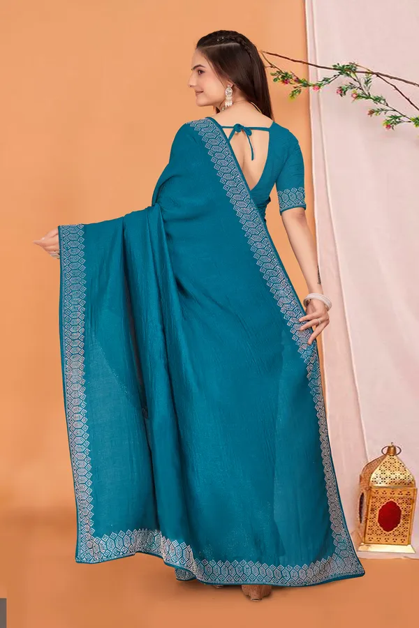 Aqua_Blue_Georgette_Premium_Embroidered_Saree_With_Matching_Blouse_For_Women
